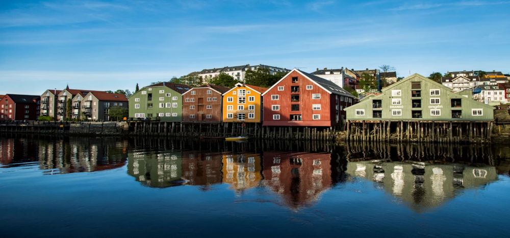 Trondheim historic warehouse buildings on the river